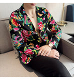 Men Suit 2 Piece Fashion Party Mens Vintage Print Big flower in northeast China Suits Jacket Pants Men Sets