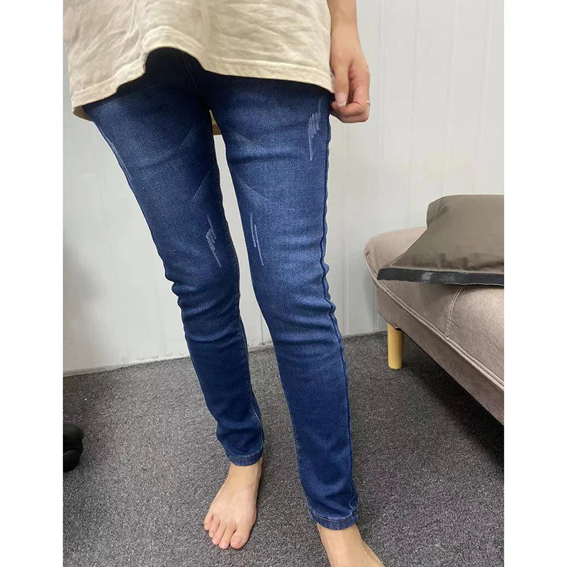Women's Thermal Jeans Winter Snow Warm Plush Stretch Jeans Lady Skinny Thick Fleece Denim Long Pants Retro Blue Pencil Trousers
