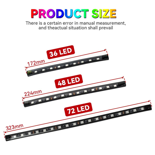 Luz ambiental para interior de coche, 36, 48 y 72 LED de neón, con control remoto inalámbrico por USB y aplicación de música, RGB automático, lámpara decorativa.