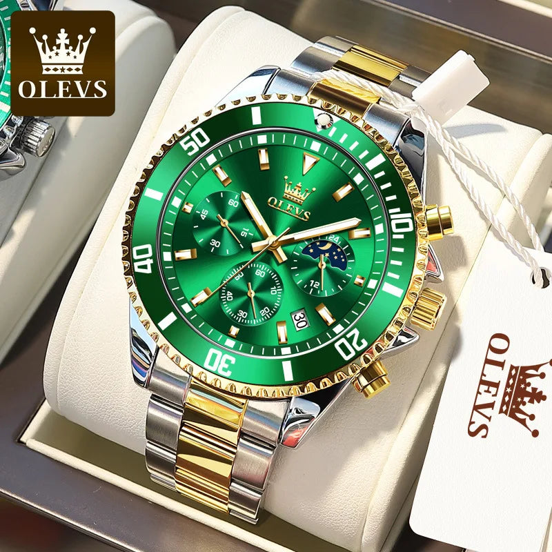 OLEVS Watch Men Top Brand Luxury Gold Quartz Military Watches Waterproof Date Luminous Stainless Steel Chronograph Clock Reloj