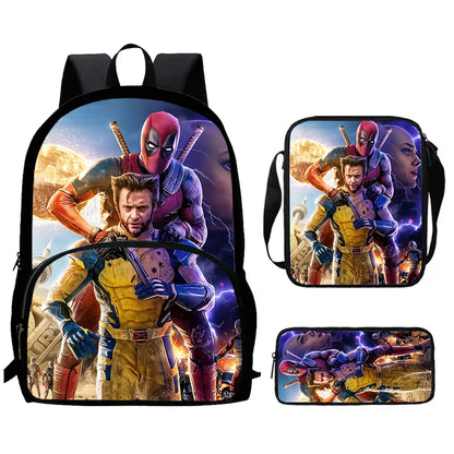 Mochilas para niños de 3 piezas con dibujos animados de DEADPOOL y WOLVERINE, mochila para estudiantes, bolso de hombro, estuche para lápices, regalo perfecto para niños y niñas.