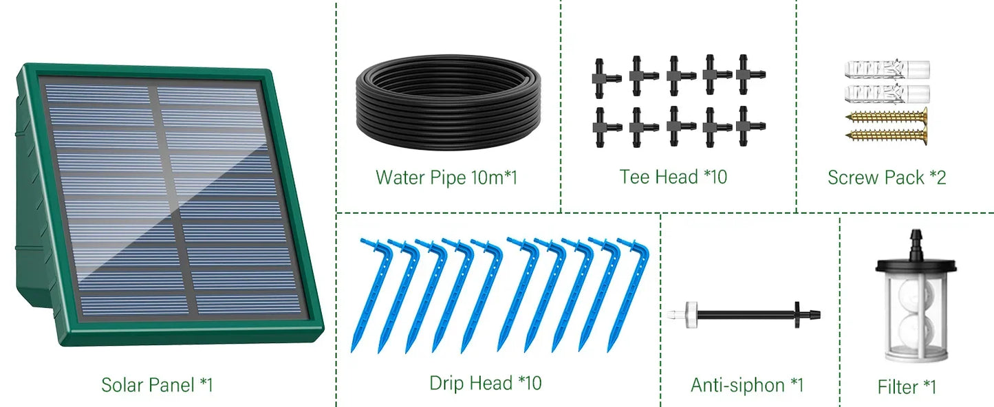 Sistema de riego solar para jardín y balcón. Sistema de riego automático por goteo. Sistema de riego de jardín DIY. Riego por goteo con manguera.