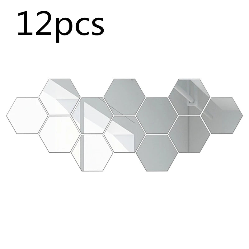 12PCS/Lot Geometric Solid Hexagonal Mirror Wall Stickers DIY With Built-in Adhesive and Removable Home Decoration
