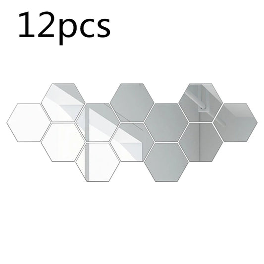 12PCS/Lot Geometric Solid Hexagonal Mirror Wall Stickers DIY With Built-in Adhesive and Removable Home Decoration