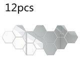 12PCS/Lot Geometric Solid Hexagonal Mirror Wall Stickers DIY With Built-in Adhesive and Removable Home Decoration