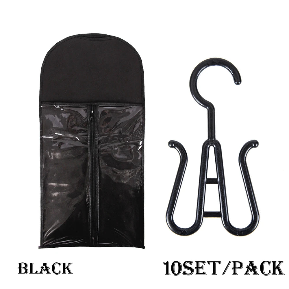 5/10 conjunto saco de armazenamento de peruca longa titular caso extensões de cabelo saco de armazenamento com cabide para peruca saco de armazenamento de extensão de cabelo com cabide