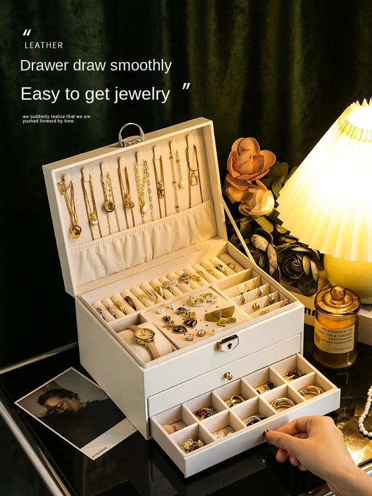 Caja organizadora de joyas de alta gama con gran capacidad y diseño exquisito para collares y pendientes