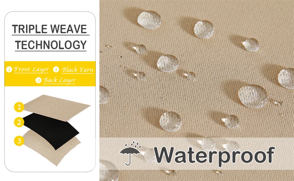 Outdoor Waterproof Blackout Curtains Top and Bottom Grommets Garden Windproof Rainproof Polyester Three Layers of Shading Screen
