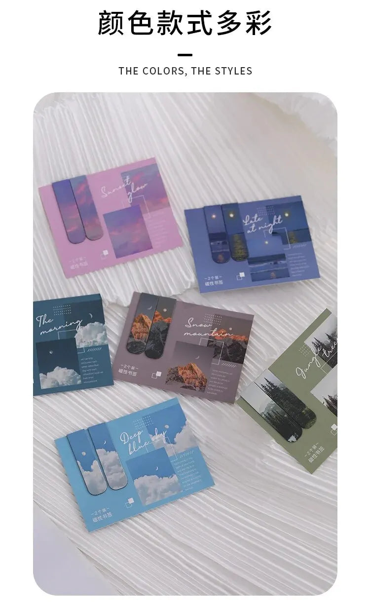 2pcs Forest Landscape Magnetic Bookmark For Pages Books Readers