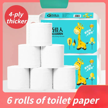 6 rollos de papel higiénico blanco de pulpa de madera virgen, 5 capas, suave, cómodo, sin núcleo, desechable.