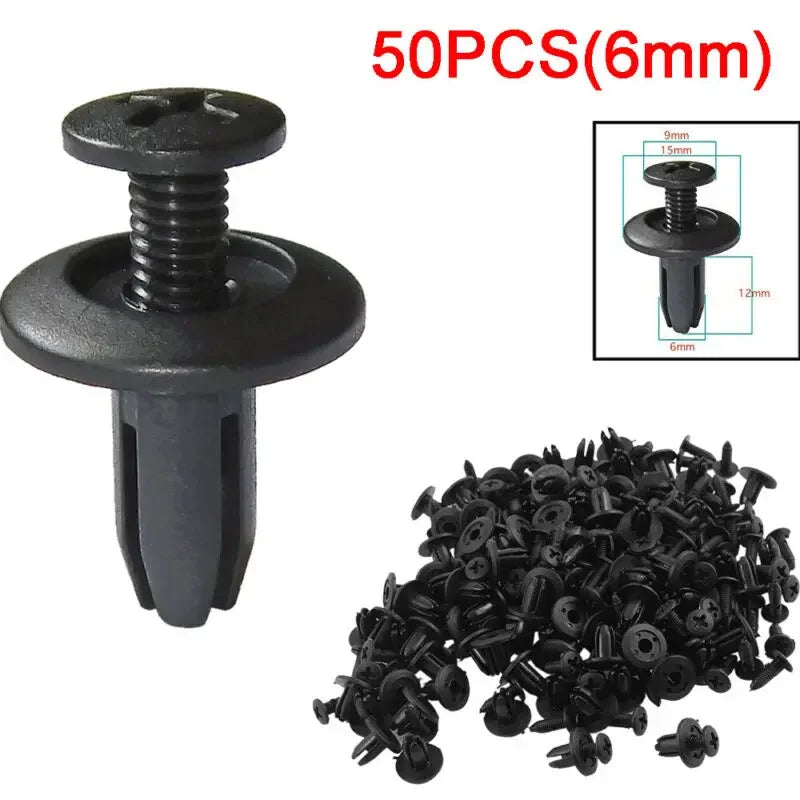 50pcs Car Body 6mm Hole Dia Plastic Rivets Fastener Fender Bumper Push Pin Clip Universal Car Fasteners Clip Auto Accessories