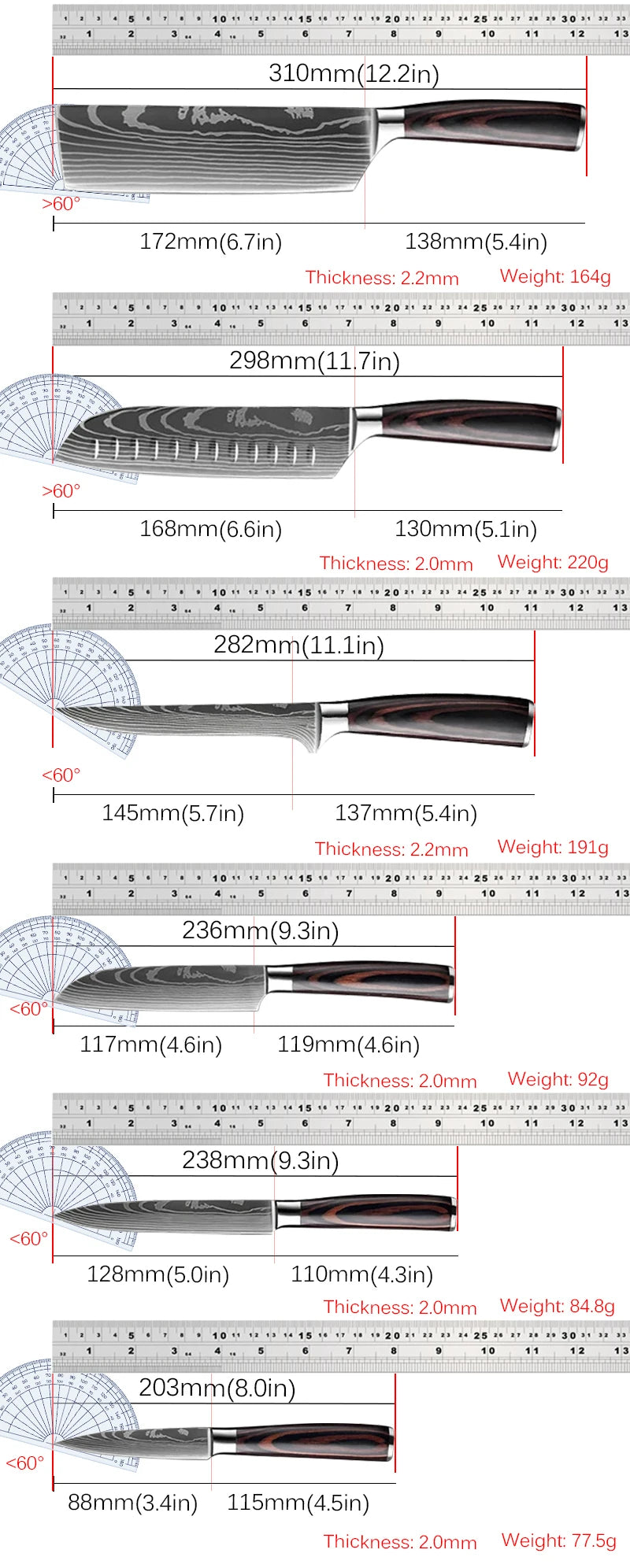 1-6 uds Juego de cuchillos de cocina de acero inoxidable 7CR17 440C láser Damasco japonés Santoku cuchillo rebanador cuchillo de Chef