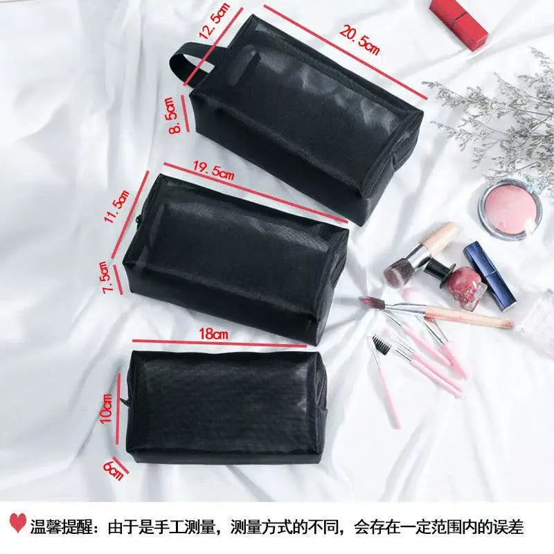Aosbos 3-Pack Mesh Cosmetic Bag Set - Travel/On-The-Go Makeup Storage, Zipper Closure Small Pouch