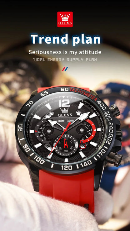 OLEVS 9936 Men's Watch Original Brand Quartz Wristwatch Waterproof Luminous Watches For Men Stylish Design with Silicone Strap