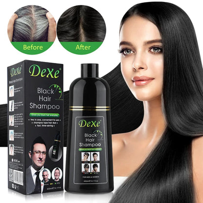 Shampoo tingido preto 200/400ml, tintura de cabelo preto, ingrediente de ervas, ginseng, gengibre, ganoderma lucidum, cabelo branco tingido, reparo de cabelo preto