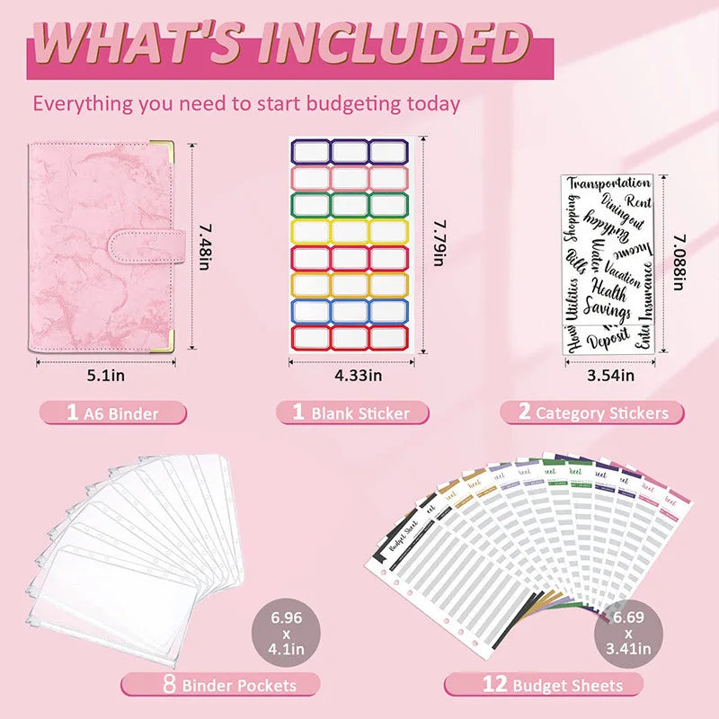 New A6 Budget Plan Notebook Cash Envelope Saving Money 6-Hole Binder for Financial Management A6 Loose-Leaf Notebook Binder