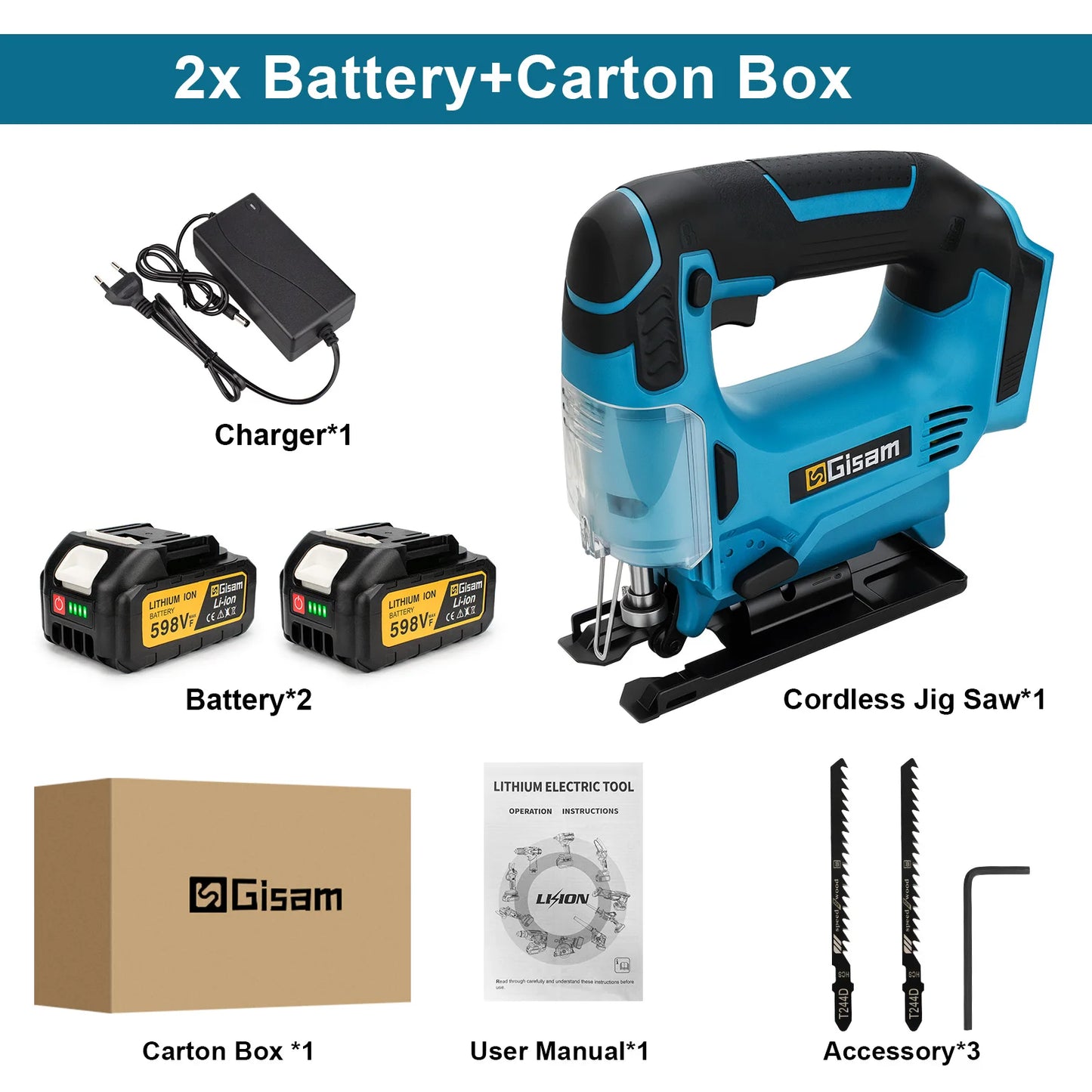 Gisam 26mm Electric Jigsaw Portable Cordless Saw Multi-Function Wood Cutting Woodworking Machines For Makita 18V Battery pin
