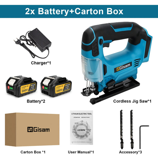 Gisam 26mm Electric Jigsaw Portable Cordless Saw Multi-Function Wood Cutting Woodworking Machines For Makita 18V Battery