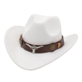 Classic Cattleman Cowboy Hat Retro Bull Head Studded Leather Band Felt Hat Unisex Western Party Cosplay Hat Wide Brim Fedora
