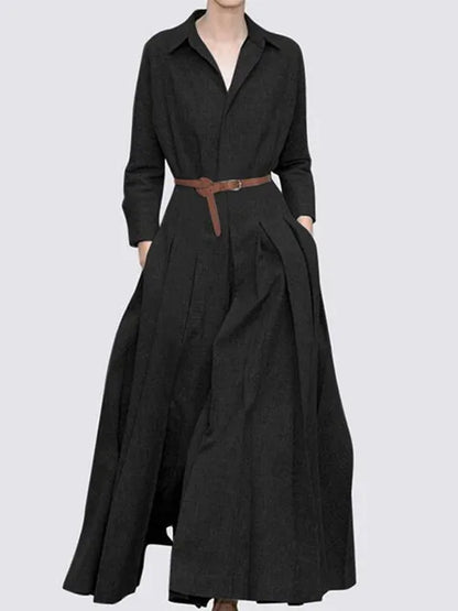Vestido de lino holgado de talla grande, informal, con solapa, sin cinturón, para primavera y otoño, tallas grandes, 2022, tallas L-5XL 