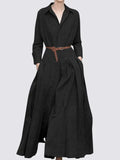 L-5XL 2022 novo vestido de cor sólida lapela casual primavera outono sem cinto solto plus size vestido de linho coa vestidos de festa