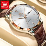OLEVS 2935 Dual Calendar Quartz Dress Watch For Men Simple Original Leather Men's Watches Waterproof Luminous Business Hand Clock