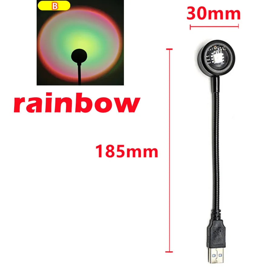 Proyector de lámpara de atardecer LED USB RnnTuu, luz nocturna portátil para decoración del hogar, luz de ambiente para sala de estar, fotografía de pared, luces de neón
