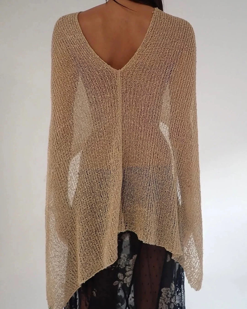 Jaded London gold knit hollowed-out one-piece top halter shawl multi-wear holiday style halter