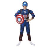 Superhero Captain America Muscle Costume Captain America Muscle Cosplay Jumpsuit Shield Christmas Carnival Party Costume for Kid