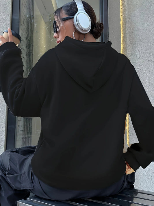 Milano Italy Polyester Hoodie for Women 100% Knit Fabric Alphabet Print Casual Long Sleeve Sweatshirt with Pocket