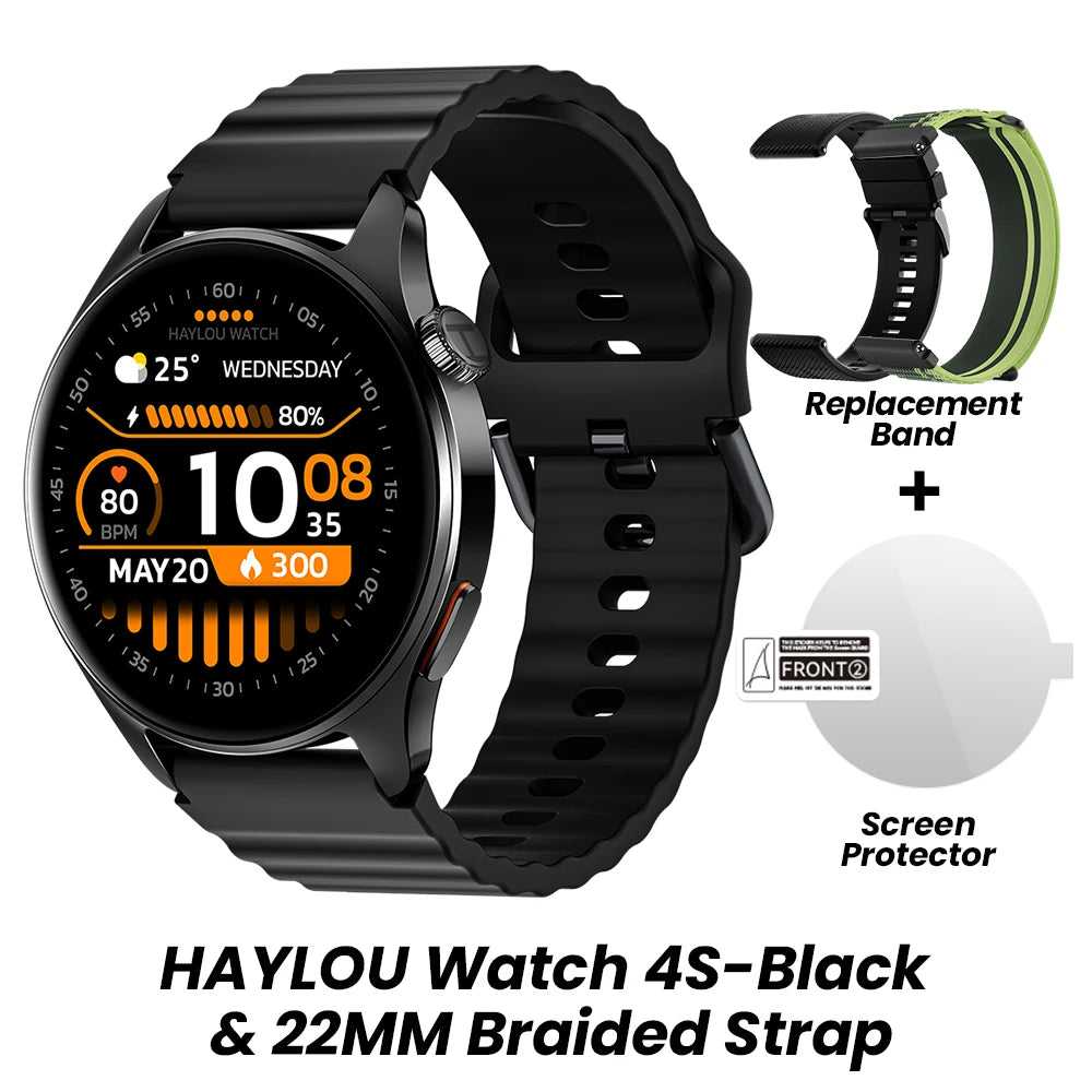 Smartwatch HAYLOU Watch 4S com GPS, tela AMOLED HD de 1,43", posicionamento GPS via 5 satélites e mais de 120 modos de treino – Relógio inteligente para esportes e fitness