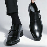 Classic Retro Dress Men's Monk Leather Shoes With Pointed Toe Buckle Business Office Wedding Comfortable Men's Oxfords Shoes