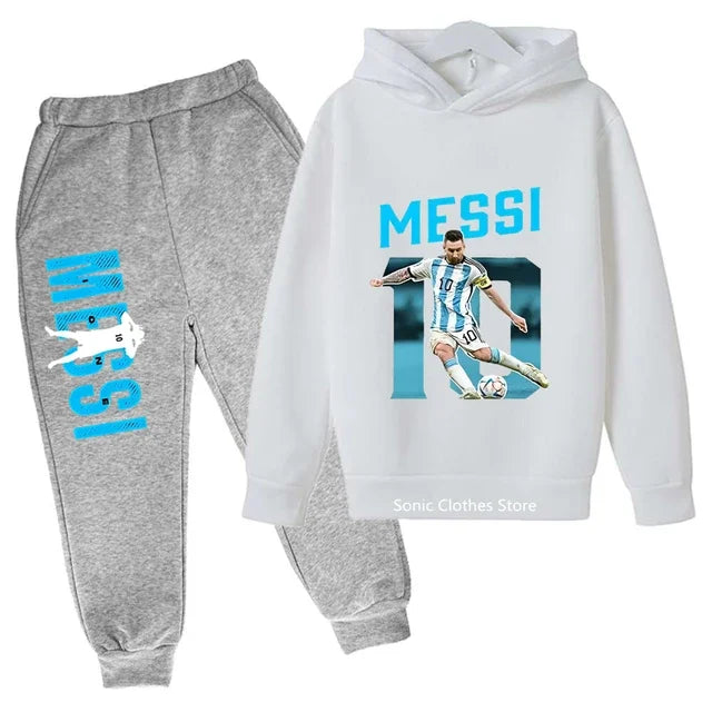 messi avatar printed children's clothing children's autumn and winter hoodies pants 2-piece casual boys and girls suits