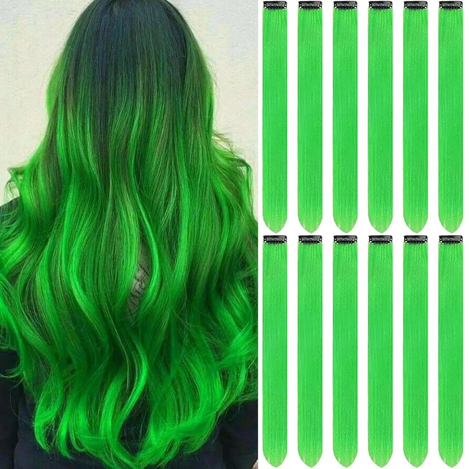 KIt 10 mechas coloridas de cabelos com clip invisível extensões sintéticas praticas