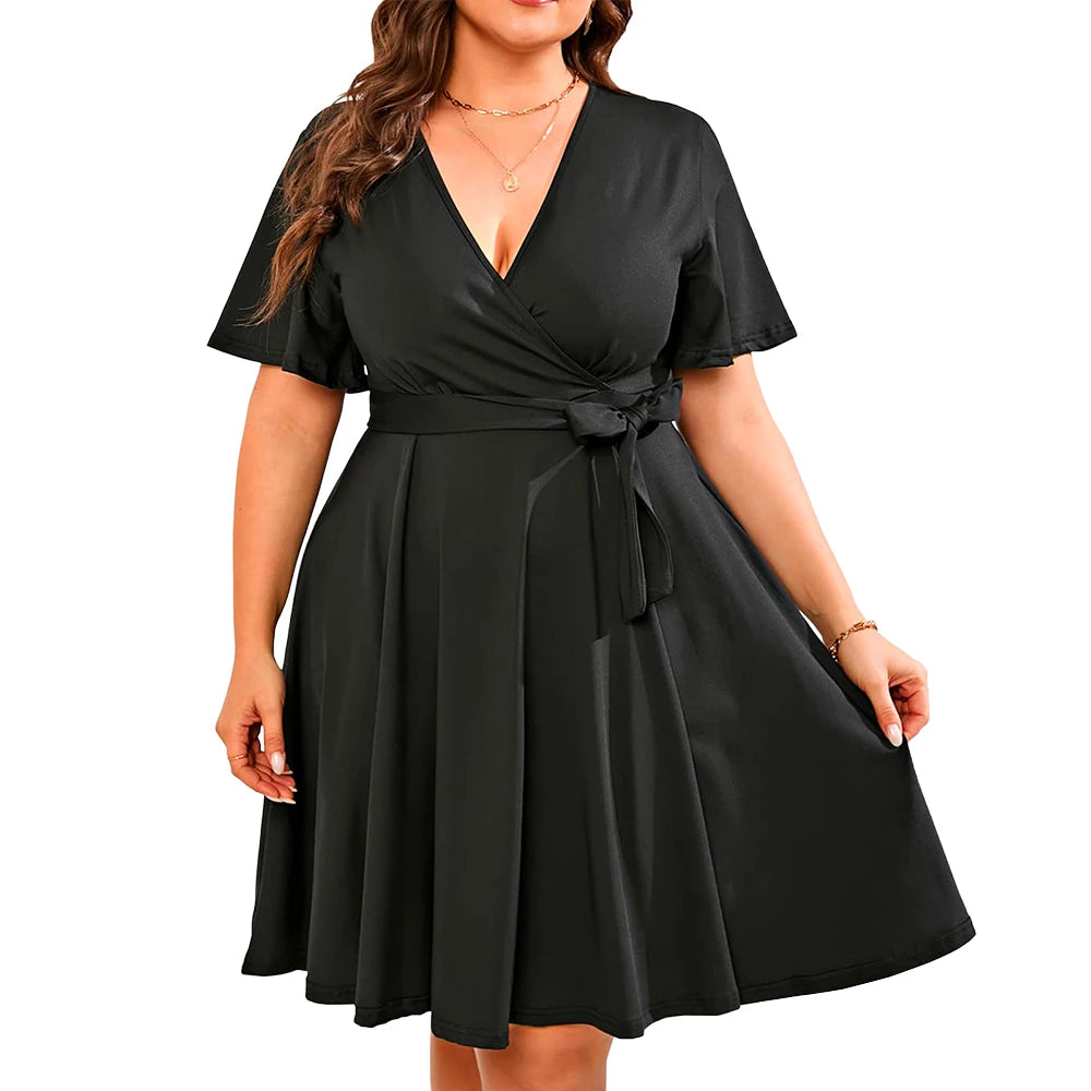Vestido feminino monocromático slim fit de mangas curtas, roupas femininas extragrandes, plus size, grande, verão, 4XL, XXX