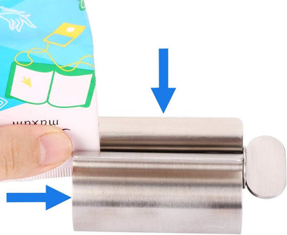 Accesorios de baño Exprimidor de pasta de dientes con rodillo de acero inoxidable, dispensador giratorio para ungüentos y cosméticos