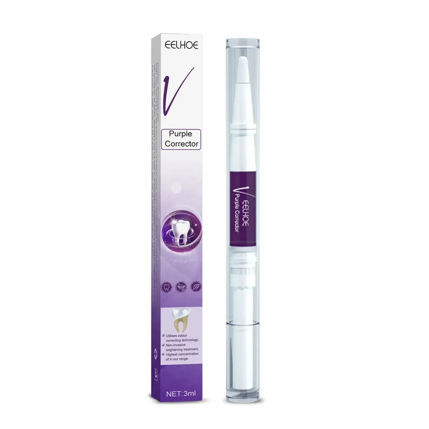 Pasta dental blanqueadora morada V34 de 30 ml. Elimina manchas, reduce el amarilleo y cuida tus dientes, encías, aliento fresco y blanquea los dientes.