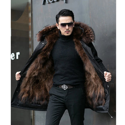 Abrigo de piel sintética Parker para hombre, cálido y nuevo de invierno, de una pieza, de piel sintética de visón, de longitud media.
