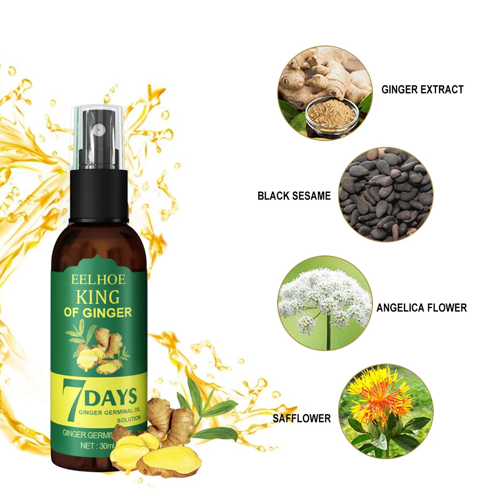 Ginger Hair Growth Serum Sprayer Fast Hair Growth Dense Regrowth Ginger Serum Oil Natural Hair Growth Accelerator For Stronger