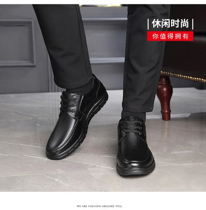 Hot Sale Men Genuine Leather Casual Shoes Soft Sole Lace-up Luxury Brand Middle-aged Old Man Dad Lightweight Loafers Shoes