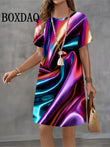 Summer Retro Women's Dresses Short Sleeve Plaid Print Casual Crew-Neck Loose Dress Fashion Streetwear Female Plus Size Clothing