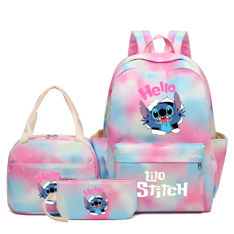 Mochila colorida de Disney Lilo Stitch, juego de 3 piezas para mujer, mochilas escolares informales con bolsa de almuerzo, mochila para niña, niño, estudiante y adolescente.