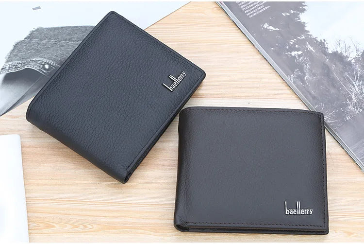 Baellerry Men Genuine Cow Leather Wallet Card Holder Male Purse Short with Coin Pocket Leather Wallets for Men