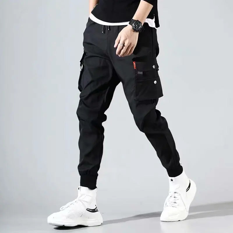 Classic Streetwear Casual Men Ribbons Harem Jogging Pants Male Slim Fit Spring Cargo Pants Multi-Pockets Women Trousers k32