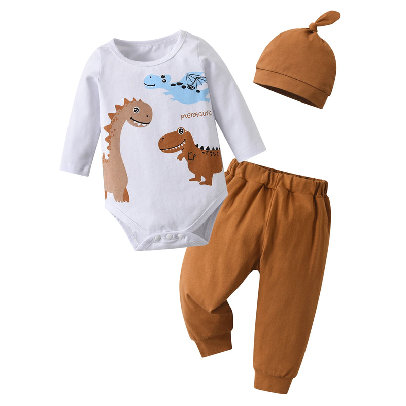 Newborn Baby Boy Baby Elephant Clothes Set Long Sleeve Romper Bodysuit Top and Pants with Hat Spring Autumn Cute Outfit for Boys