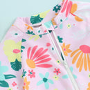 Toddler Girls Rash Guard Swimsuit Rompers Zipper Short Sleeve Floral Print Kids Bathing Suit Baby Swimwear