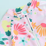 Traje de baño para niñas pequeñas, con protección contra erupciones, con cremallera, manga corta, estampado floral, para bebés