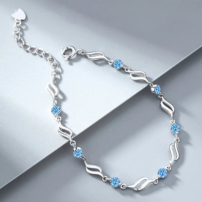 Pulseras retro de plata de ley 925 con cristales azules para mujer, diseño coreano, pulseras huecas ajustables, joyería de lujo para fiestas, regalo. 