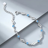 Retro 925 Sterling Silver Pulseiras de Cristal Azul para Mulheres, Designer Coreano, Oco, Pulseiras Ajustáveis, Festa de Luxo Presente Da Jóia