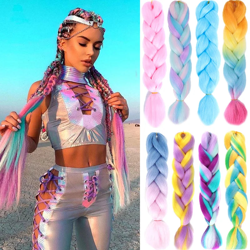 Lupu 24 "extensões de cabelo sintético longo ombre trança para mulheres preto roxo rosa azul loiro jumbo tranças suporte atacado